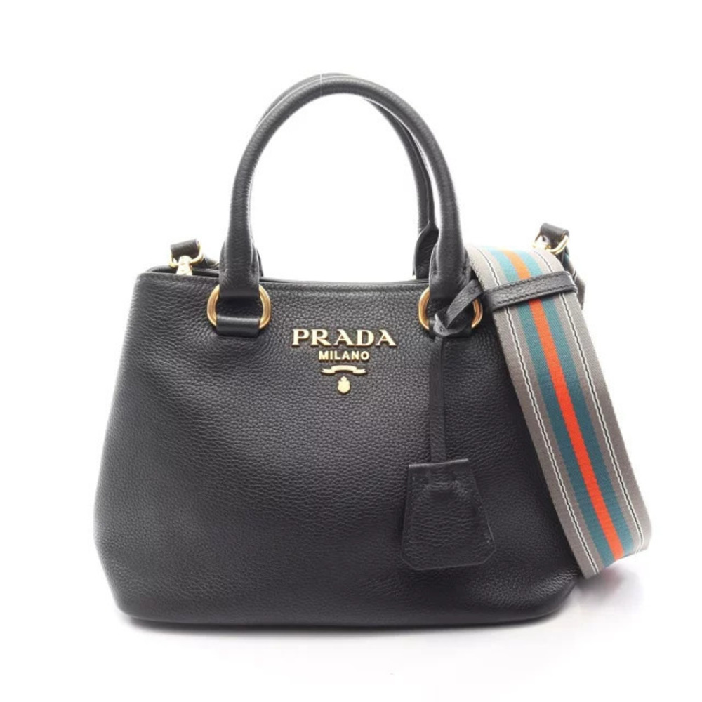 Prada Vitello Phenix Leather 2Way Shoulder Bag Black